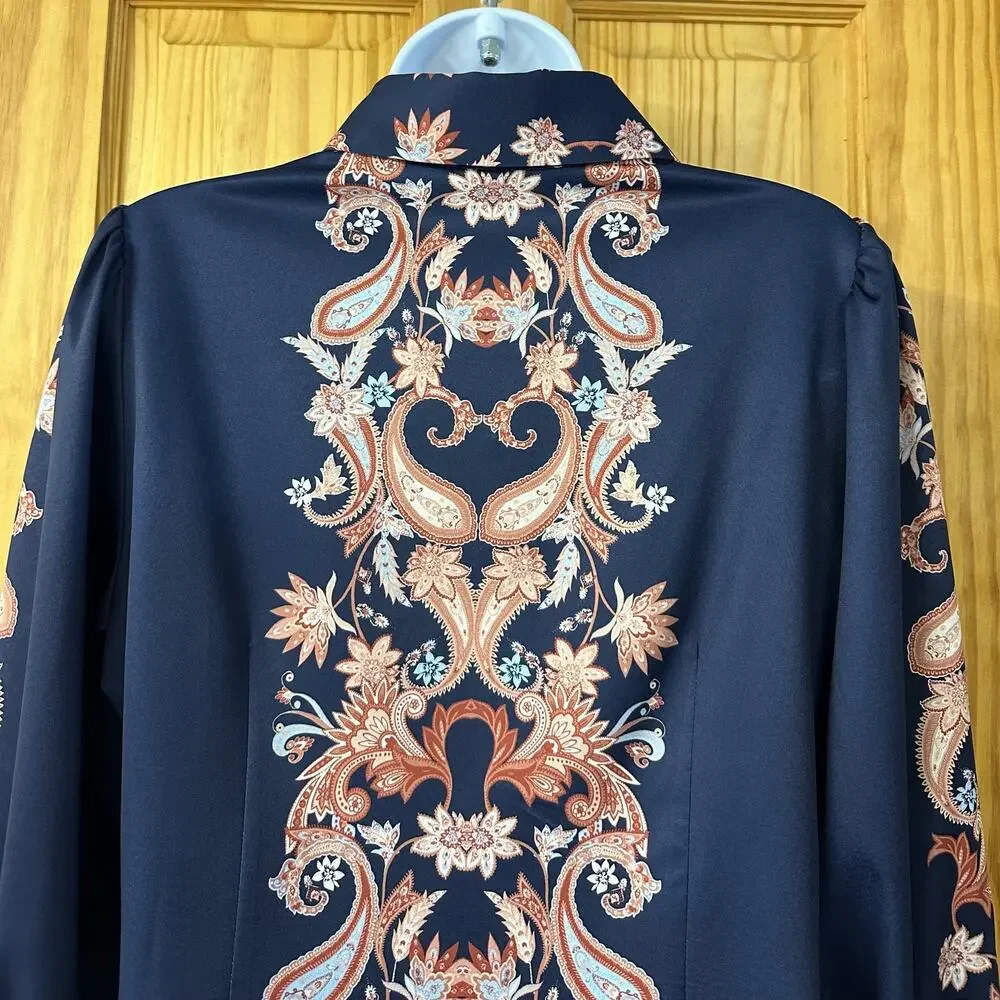New! Boston Proper Women’s Sz M Button Up Long Sleeve Paisley Print Blouse, V574 - Picture 11 of 16